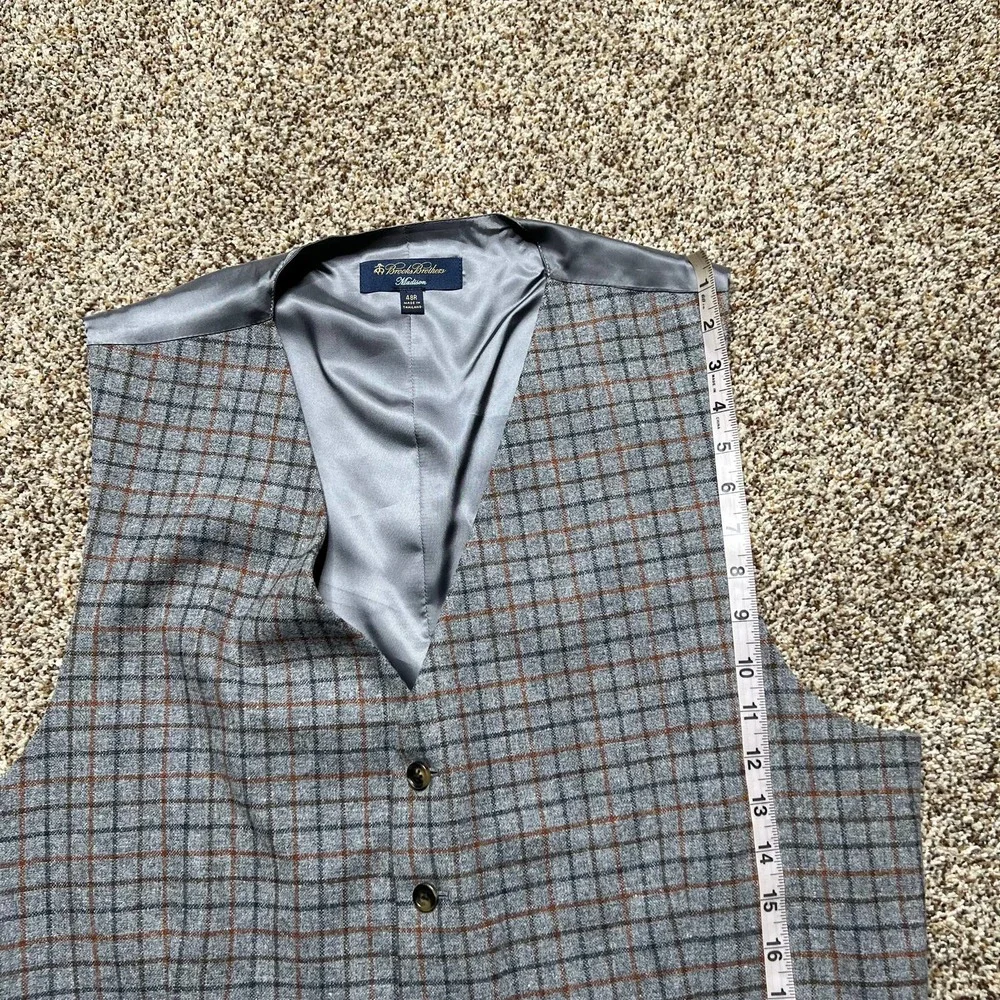 NWOT Brooks Brothers Madison Wool Windowpane Vest Lined Gray Brown Mens Size 48R - Picture 5 of 9
